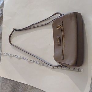 Lodis tan leather crossbody purse with zippered outer pocket & gold hardware